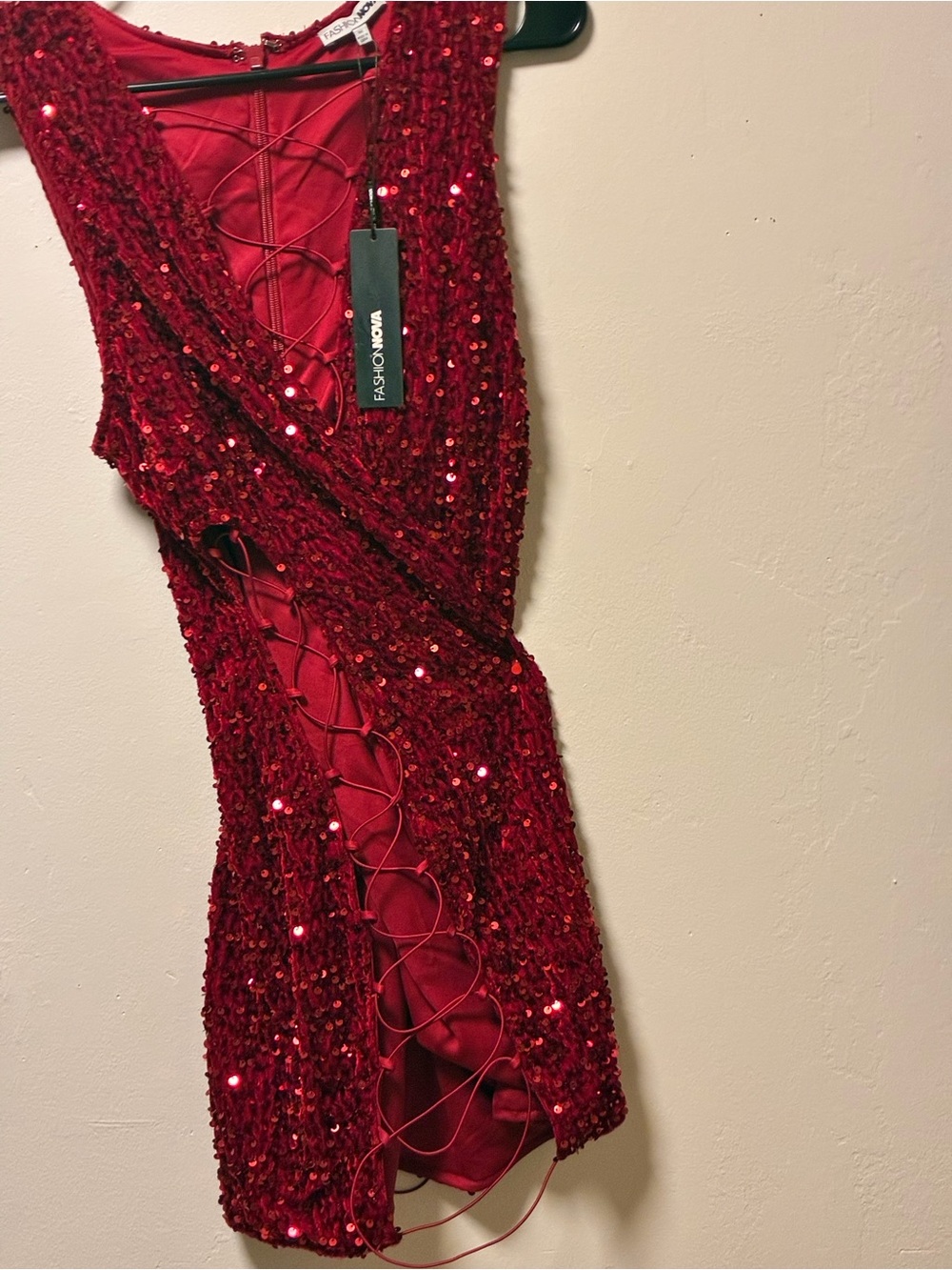Fashion Nova Red Sequin Lace-Up Mini Dress - Picture 6 of 6